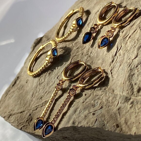 Gold Plated with Cubic Zirconia Stones Earrings - Picture 1 of 10